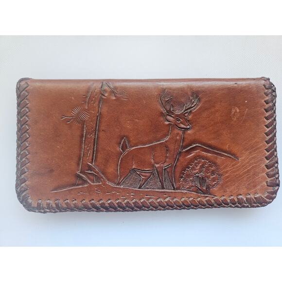 Vintage Embossed Leather Hunting Scene Check book cover - Picture 1 of 10